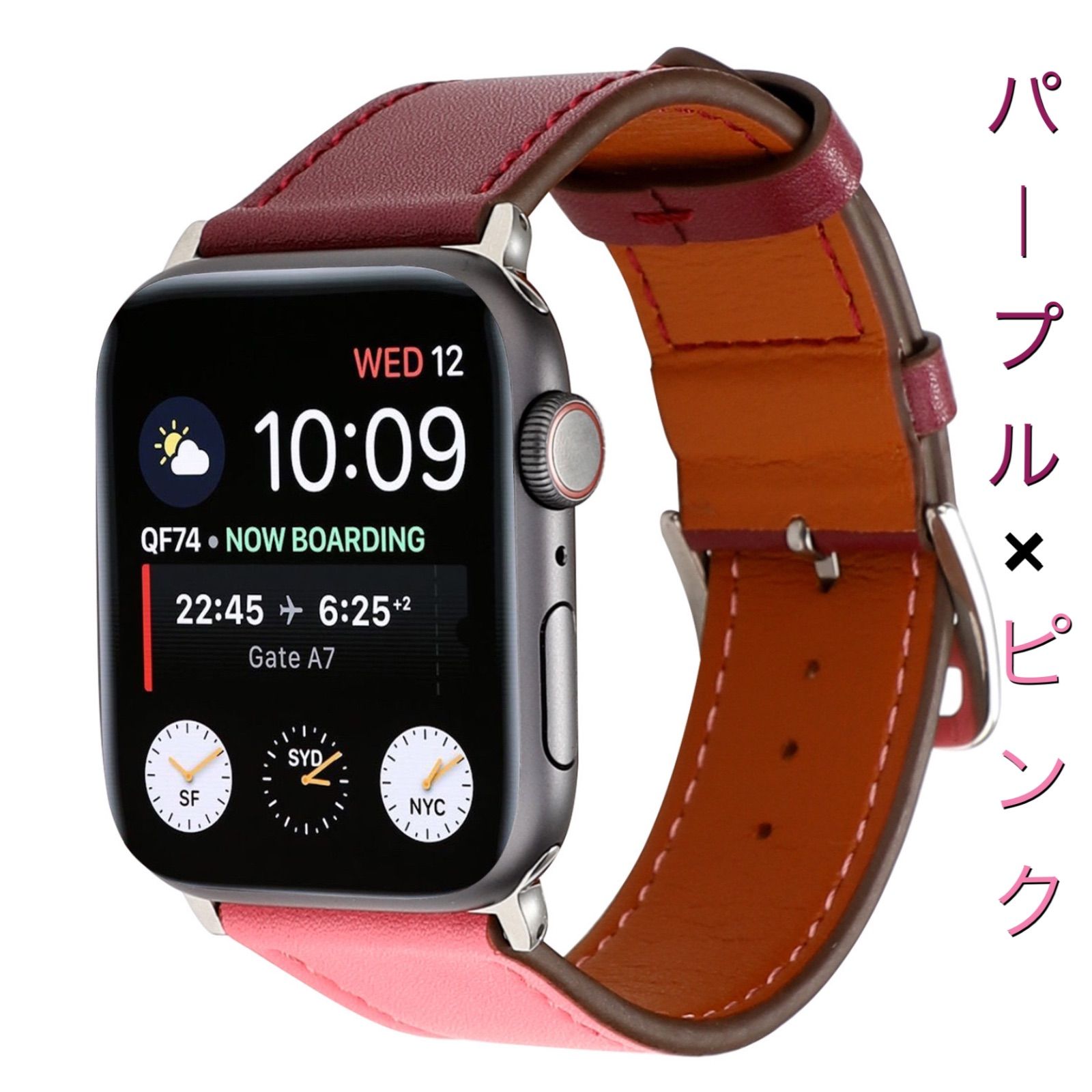 AppleWatch 38 40 41 レザーバンド [4] レッド - レザーベルト