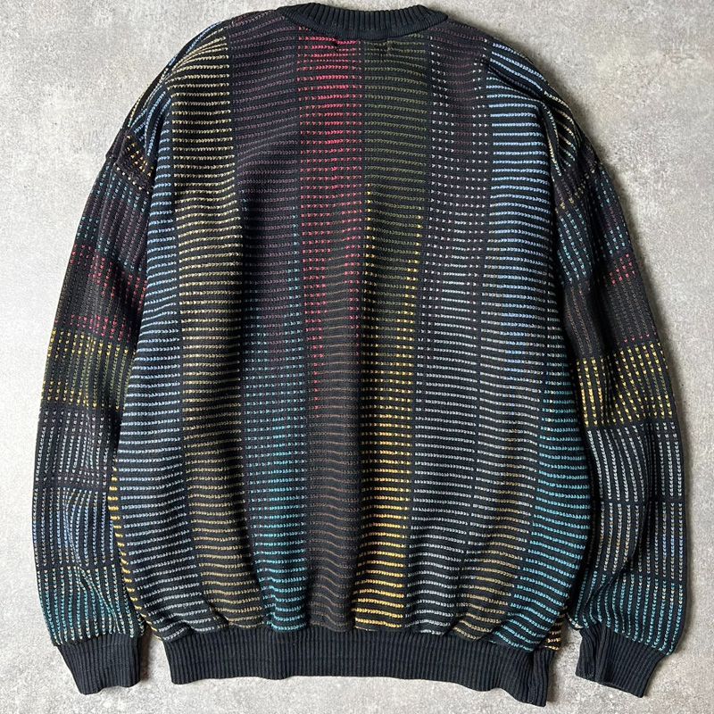 90s カナダ製 TUNDRA 総柄 ボーダー コットン ニット セーター