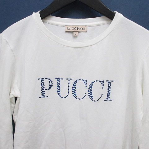 エミリオプッチ EMILIO PUCCI 長袖 Tシャツ カットソー ロンT 14 白系 ホワイト ストレッチ ロゴ 文字 ラインストーン 綿  コットン - メルカリ