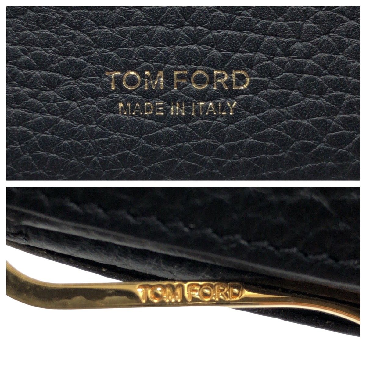 美品 TOM FORD トムフォード ブラック 黒 ゴールド金具 レザー 折財布 札入れ マネークリップ メンズ 406429【中古】