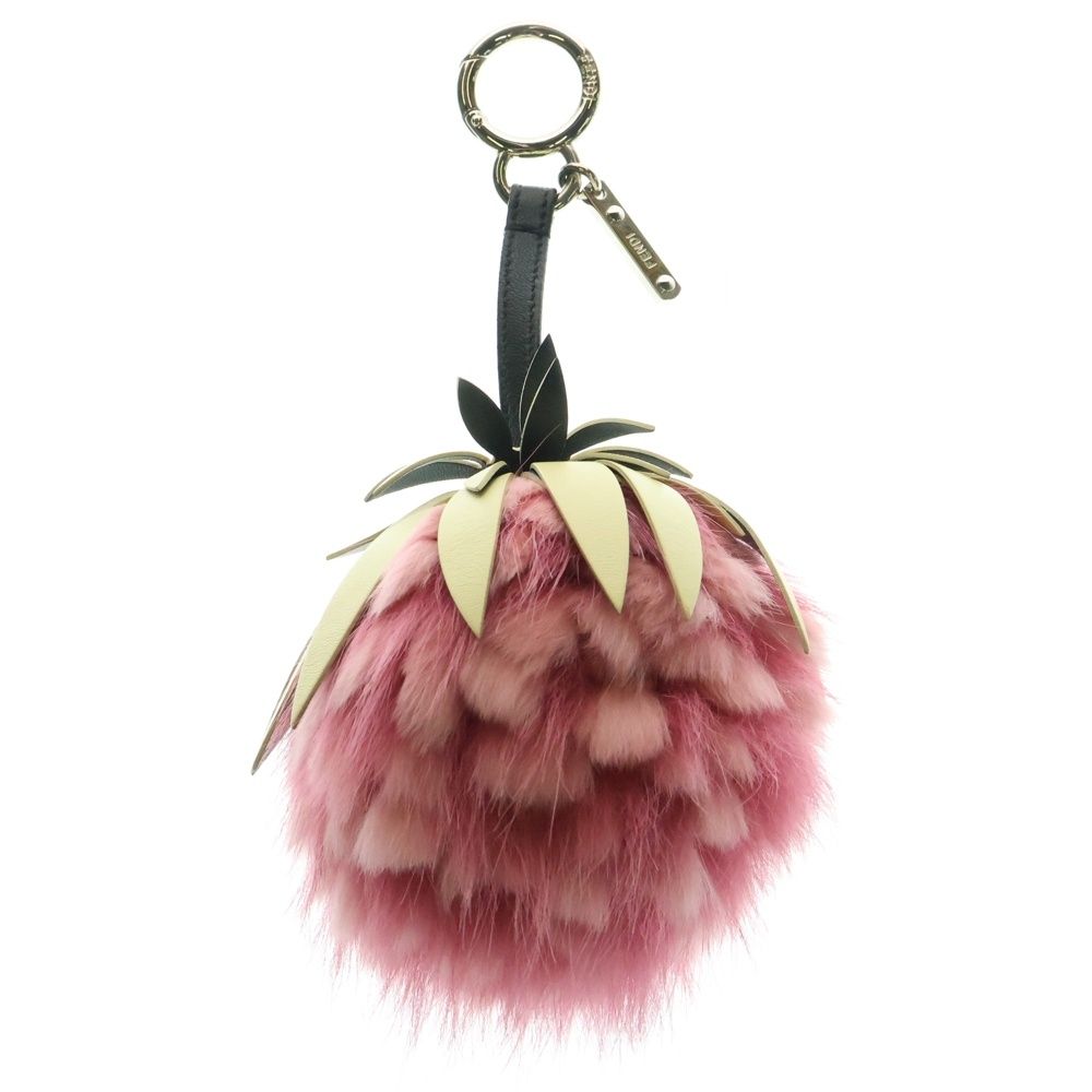 FENDI フェンディ フルーツモチーフ バッグチャーム キーホルダー キーリング ピンク ファー×レザー