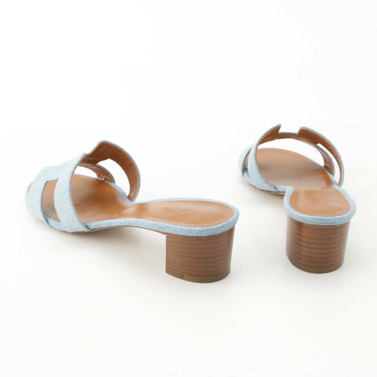 エルメス オアジス デニム Hモチーフ ヒール サンダル シューズ アイス