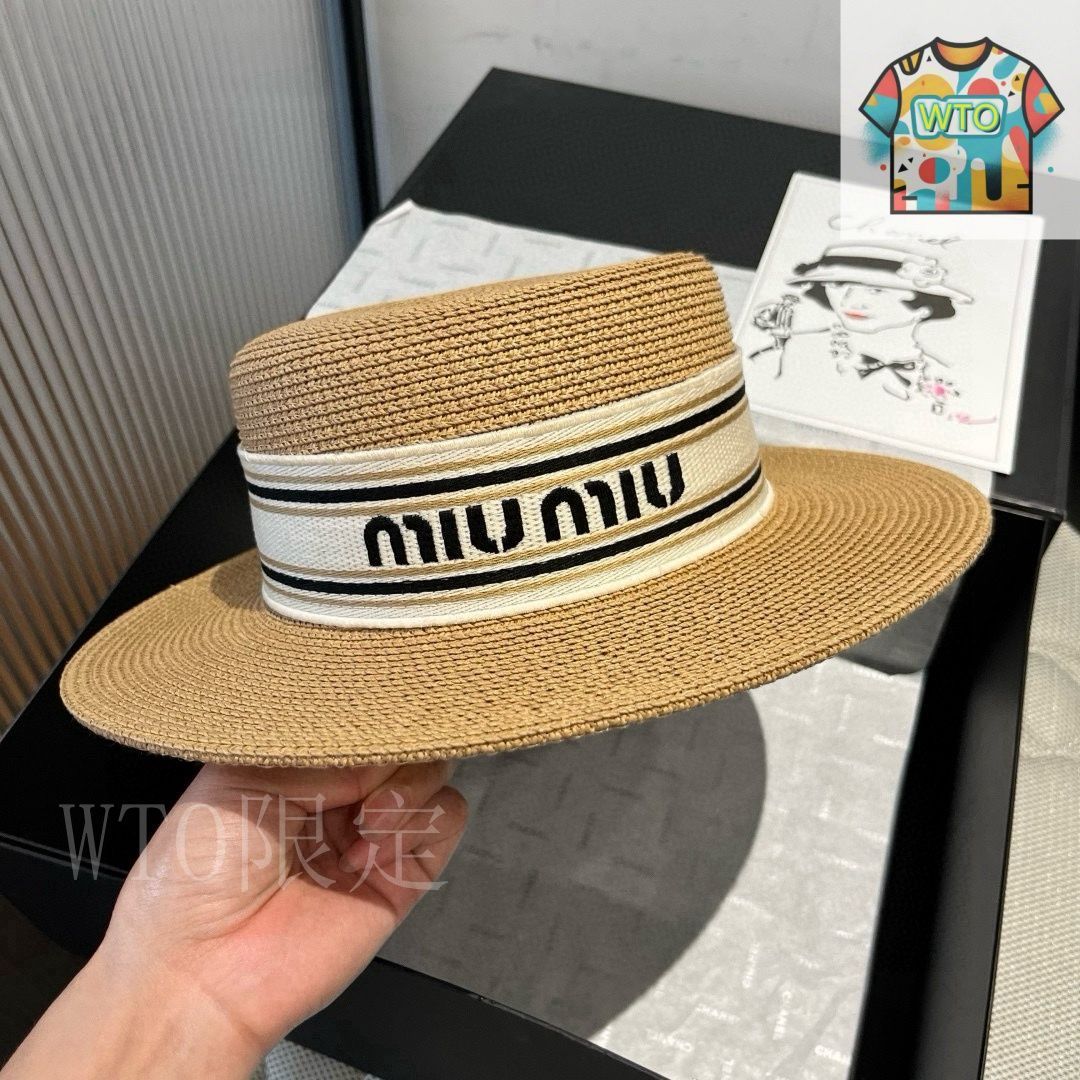 MIU MIU ストローハット 送料込み】miu miu☆SALE☆ロゴ (MiuMiu/ストローハット