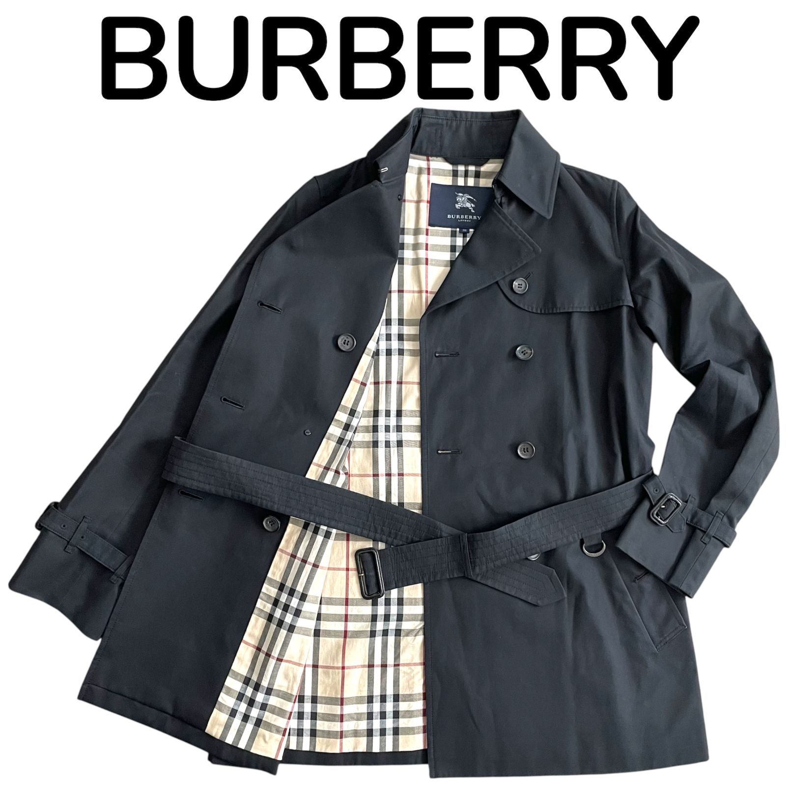 BURBERRY LONDON Burberry バーバリー トレンチコート ノバチェック 38 ブラック ミドル丈