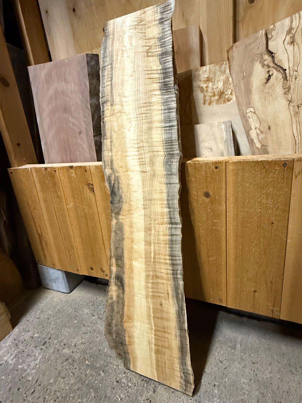 激縮杢ブルー カエデ 楓 板 一枚板 無垢材 銘木 木工 ＤＩＹ 素材