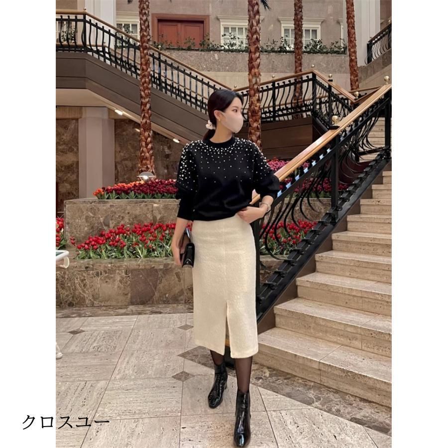 パール付き スウェット レディース 春トップス  トレーナー クルーネック ショート丈 ビジュー ボリューム袖 さりげなく体型カバー プルオーバー 可愛い パール付き スウェット レディース 春トップス トレーナー