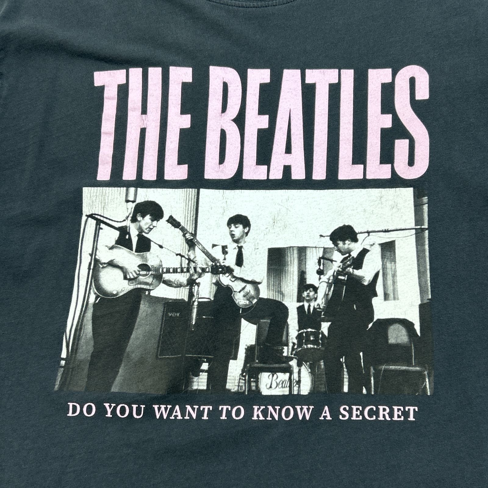 THE BEATLES　ビートルズ　ビッグプリント　トップス　半袖Tシャツ　古着　ネイビー　紺色　L