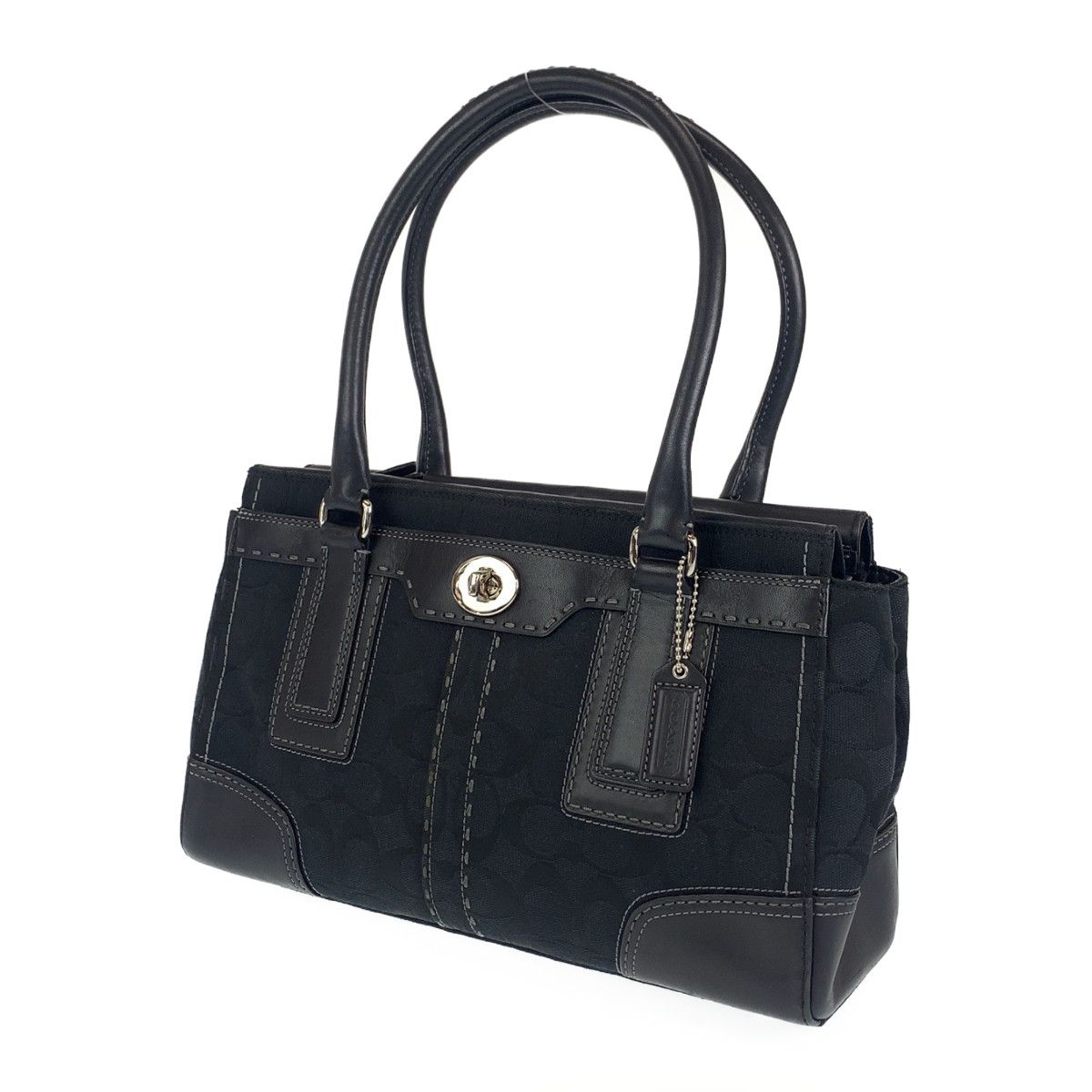 COACH シグネチャー ハンドバッグ　ショルダーバッグ COACH コーチ シグネチャー ブラック 黒 シルバー金具 キャンバス