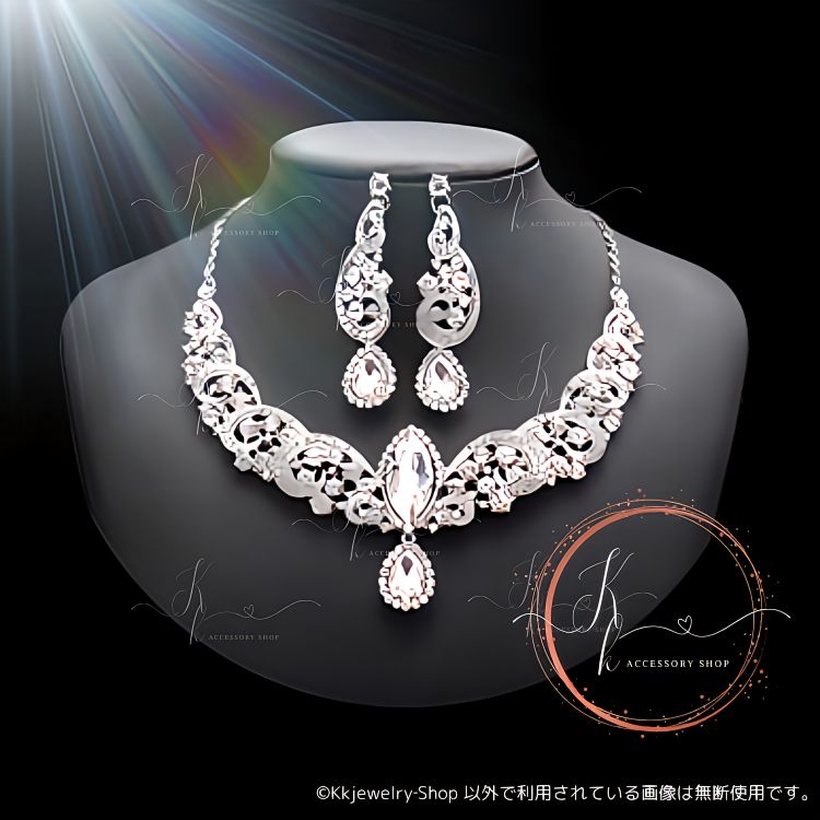 豪華 シルバーネックレス ダイヤモンド ゴージャス 美しい クリスタル 結婚式 - アクセサリー