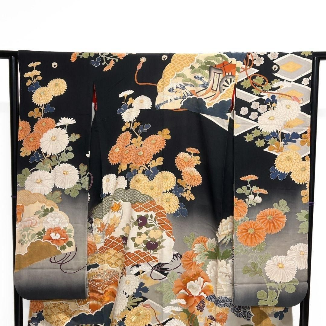 ⚫︎mk-1015 振袖　身丈165 裄丈68.5 1-7 振袖 身丈168.5cm 裄丈68cm L 袷 草花 金彩 染め分け 紫 正絹