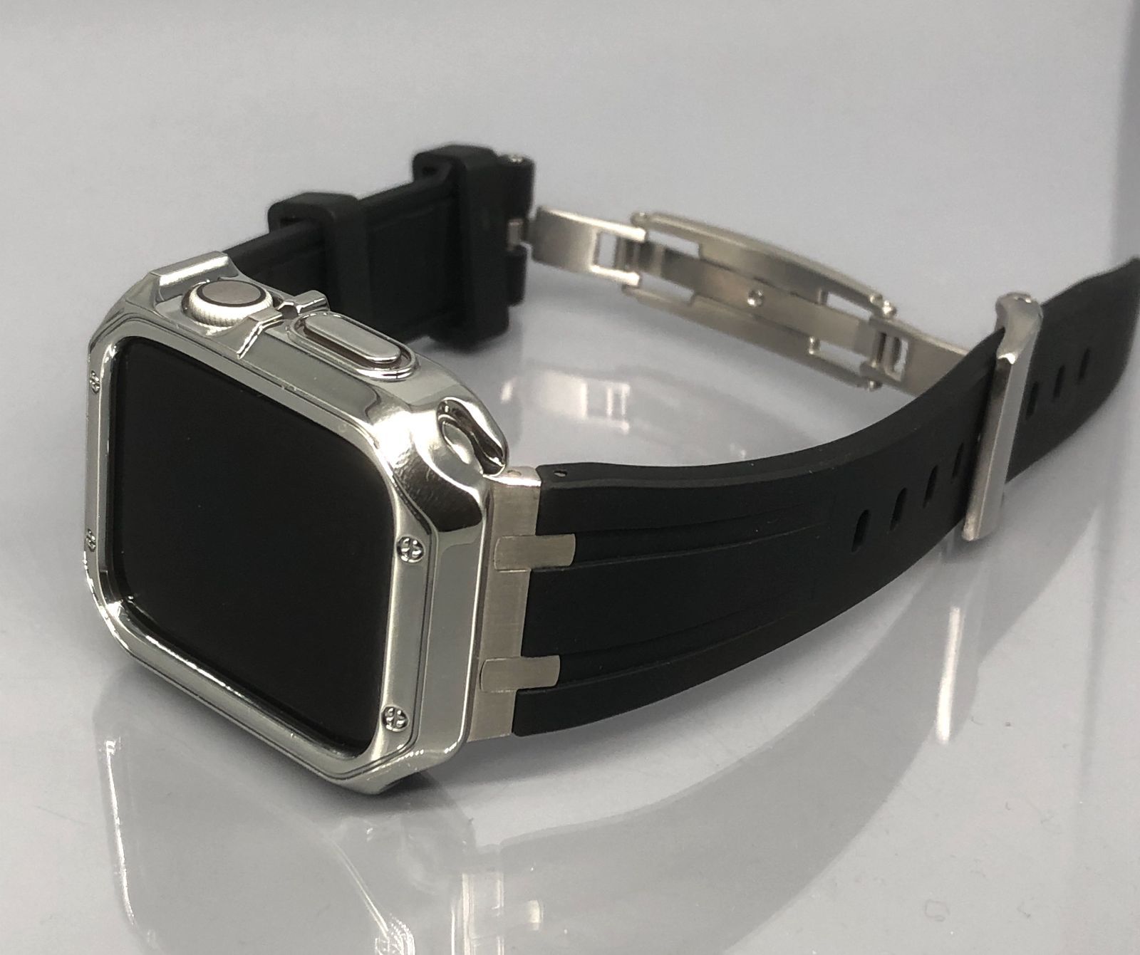 GimelZayinセット シーム ブラック シルバー アップルウォッチ ラバーベルト Apple Watch ケース カバー ウルトラ 38 mm 40 41 42 44 45 49 バンド