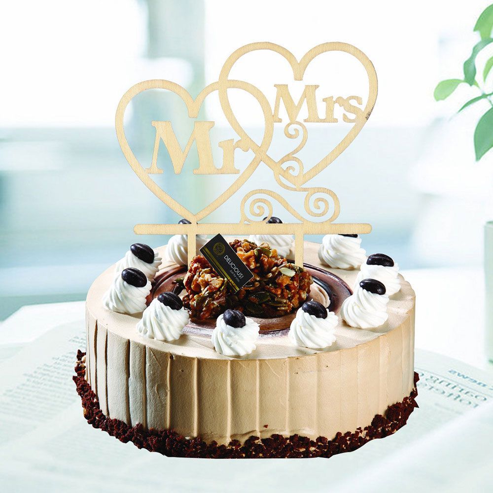 木製ハート形 Mr&Mrs ウェディングケーキトッパー 結婚 結婚式 披露宴