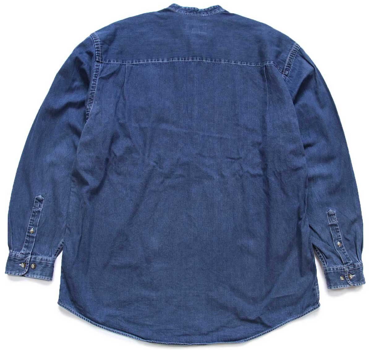【後払い手数料無料】 90s EddieBauerエディーバウアー デニム バンドカラー 片ポケ 男性用