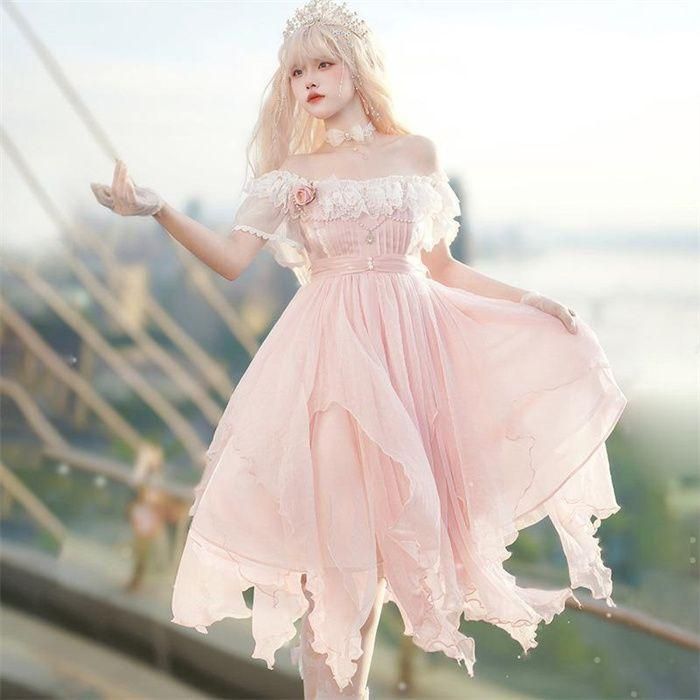 【北極星Polaris】ロリィタワンピース ピンク カチューシャ付き 北極星Polaris】ロリィタワンピース ピンク カチューシャ付き