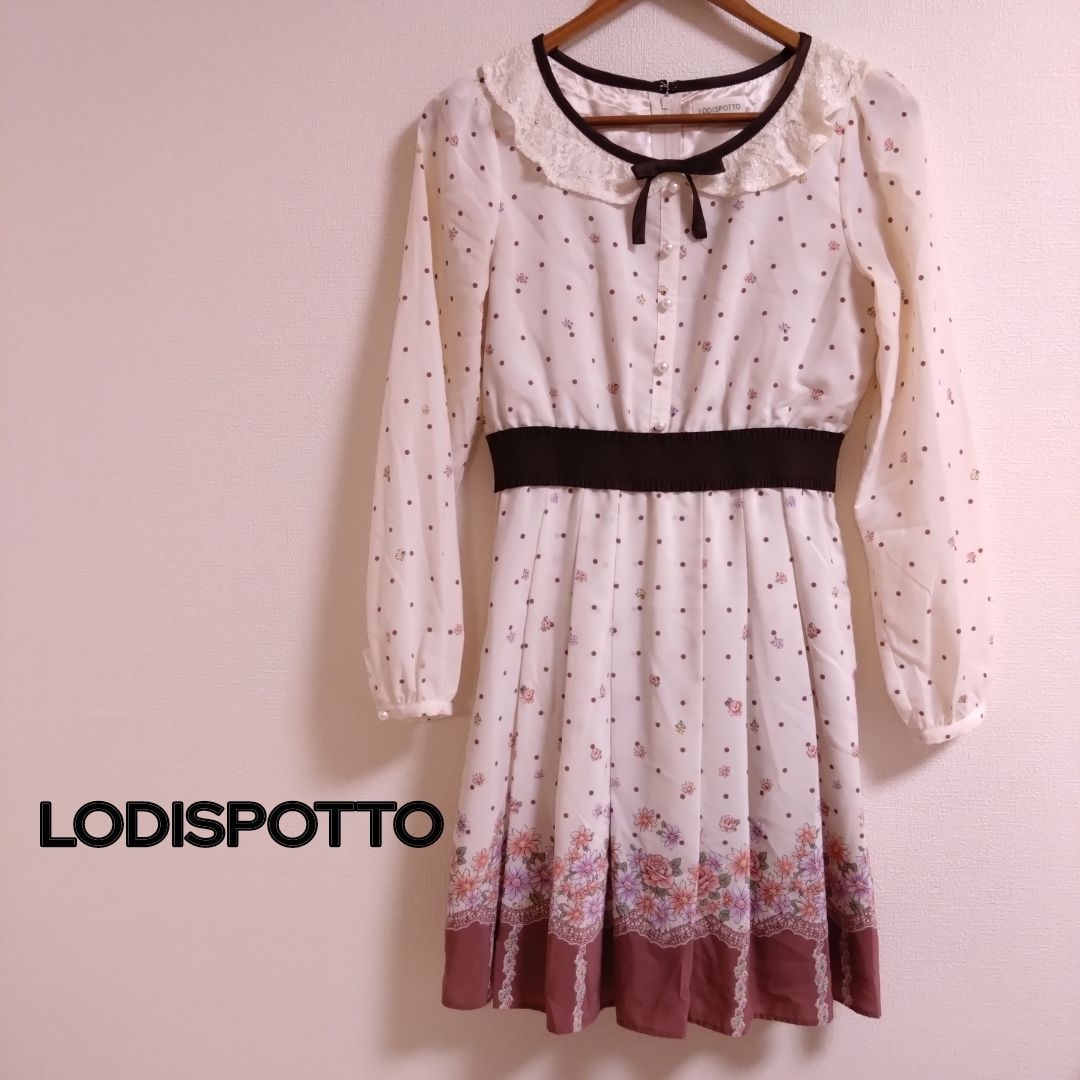 LODISPOTTO ロディスポット ベージュ系の花柄 ミニワンピース Ｍ LODISPOTTO ロディスポット ベージュ系の花柄 ミニワンピース M