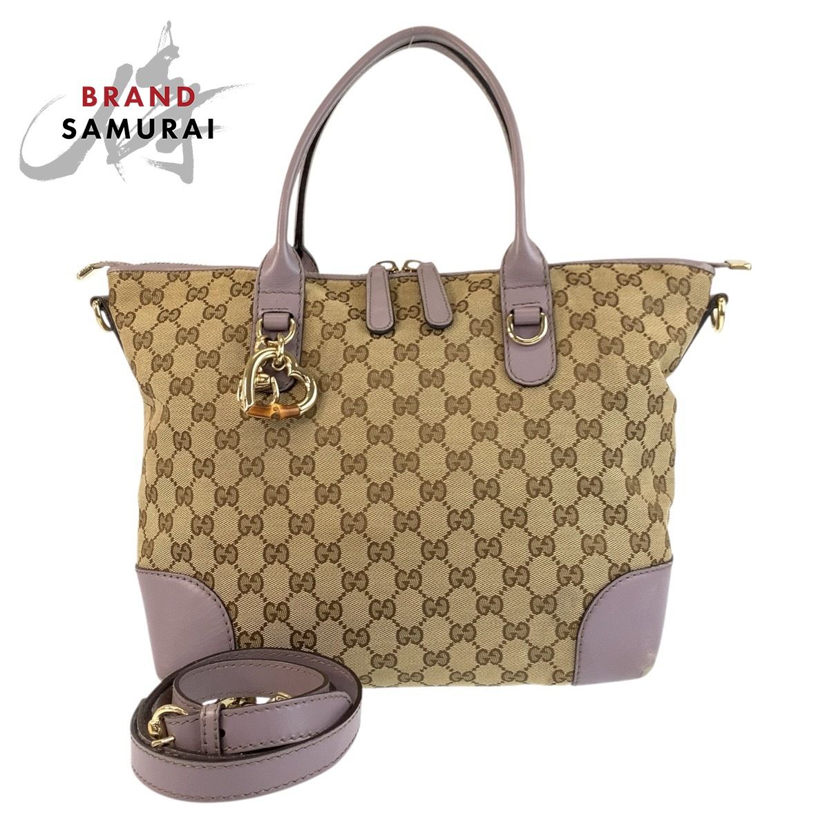 GUCCI グッチ バンブー ハート ベージュ パープル GGキャンバス