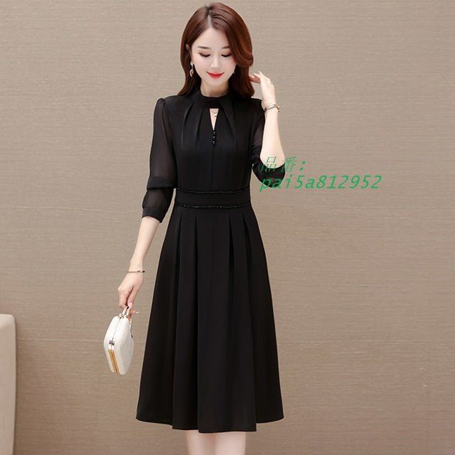 膝丈 パーティードレス 大きいサイズ 3L 4L 5L 結婚式 黒 ミドル丈 ドレス シンプル ワンピース ワンピースドレス きれいめ お呼ばれドレス 無地 pai5a812952