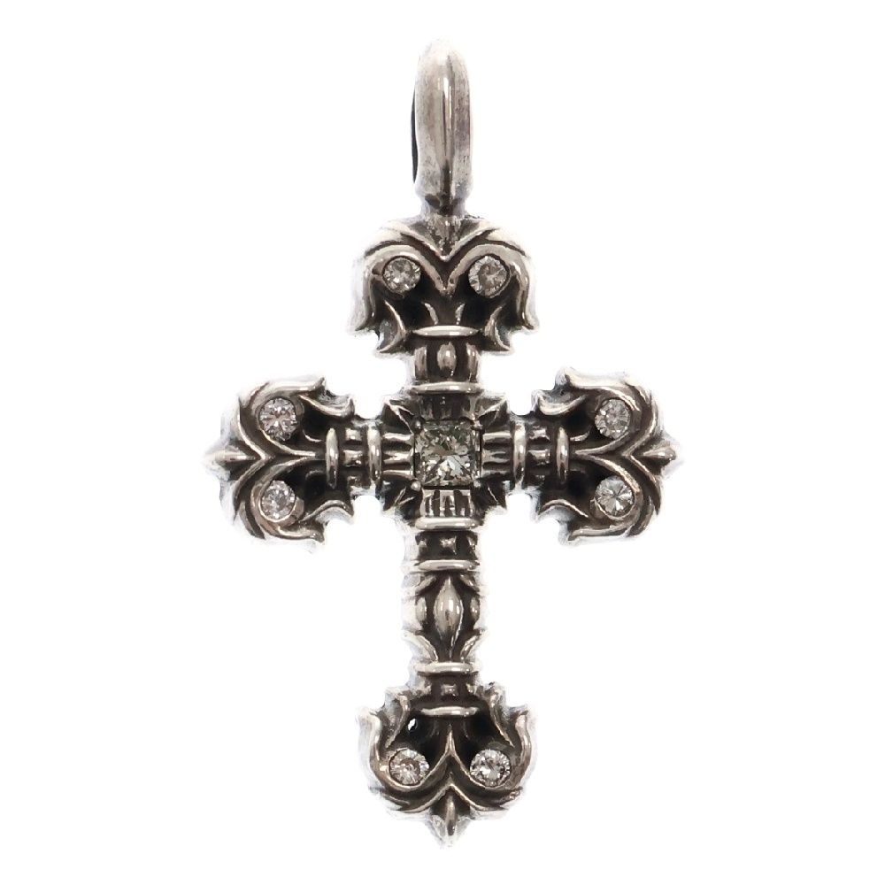 CHROME HEARTS クロムハーツ CHARM FILIGREE TINY A|DMND タイニーフィリグリークロス アフターPAVEダイヤ チャーム シルバーネックレストップ