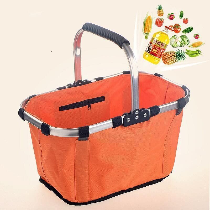 ショッピングバッグ 折りたたみ ピクニックバッグ 手提げ 買い物かご ピクニックバスケットクーラーバスケット大容量 軽量 アルミハンドル