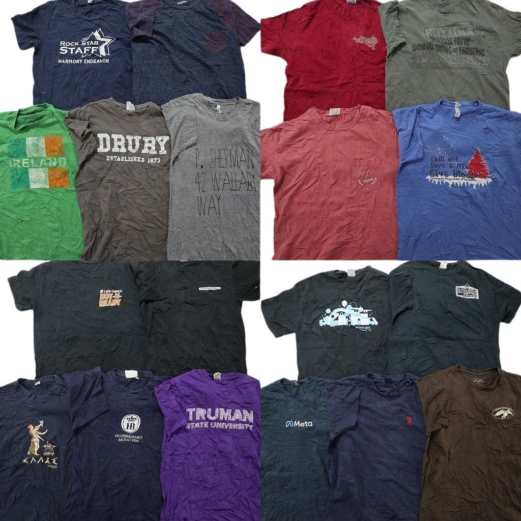 古着卸 まとめ売り カラーmix プリント 半袖Tシャツ 19枚セット (メンズ M ) ワンポイント 英文字 ブラック MT9805