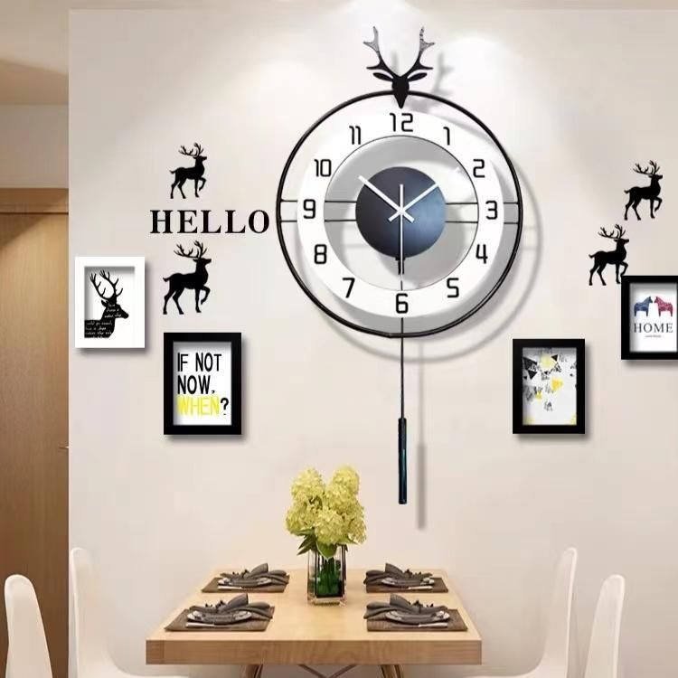 北欧 鹿の頭 壁掛け時計 シンプル モデル フォトフレーム付 人気