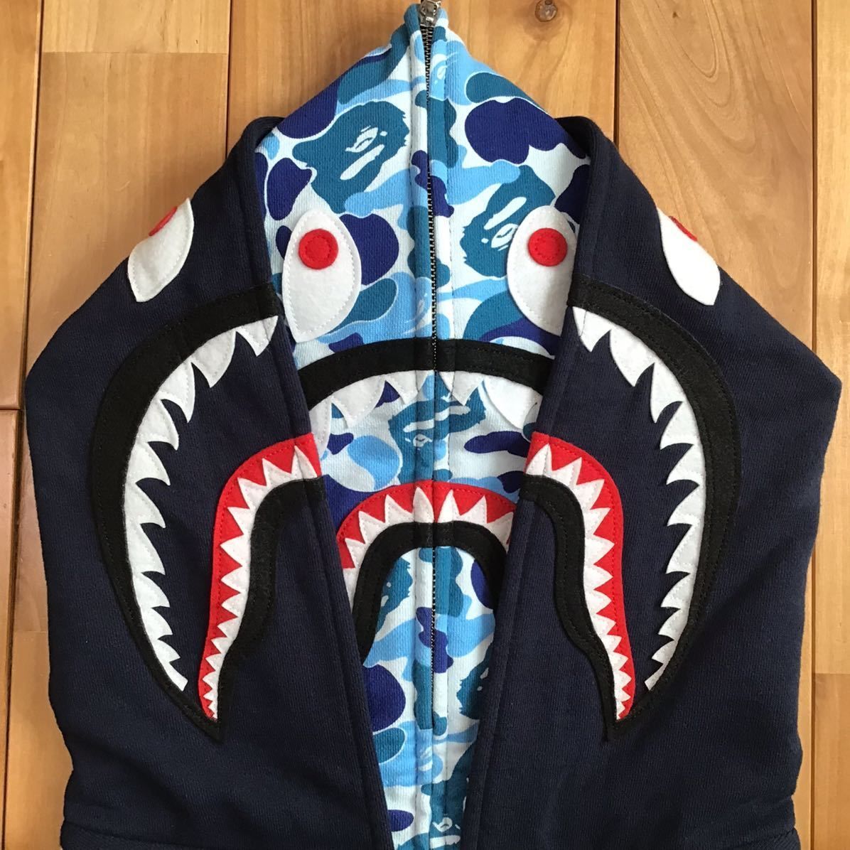 BAPE ABC CAMO DOUBLE SHARK HOODIE M BLUE - silvarossol.com