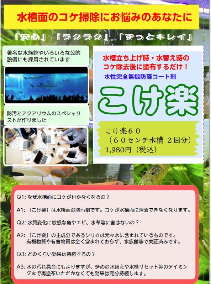 メルカリshops こけ楽60 水槽のコケ防止コート剤 魚 水草 エビも大丈夫 数カ月効果持続