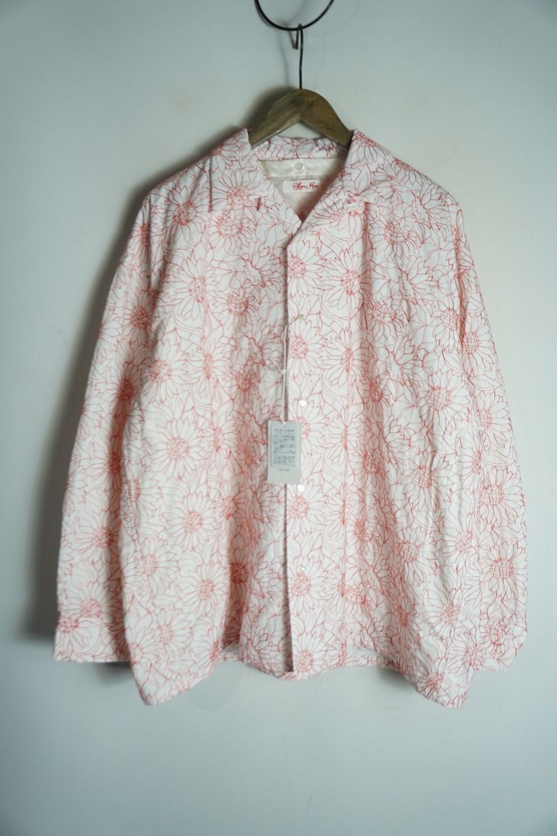 23SS SYU MAN シュウマン Sunflower Open Collar Shirts 刺繍 長袖シャツ ヒマワリ フラワー 花柄 ad23ss-06 サイズ2 白赤718P♪
