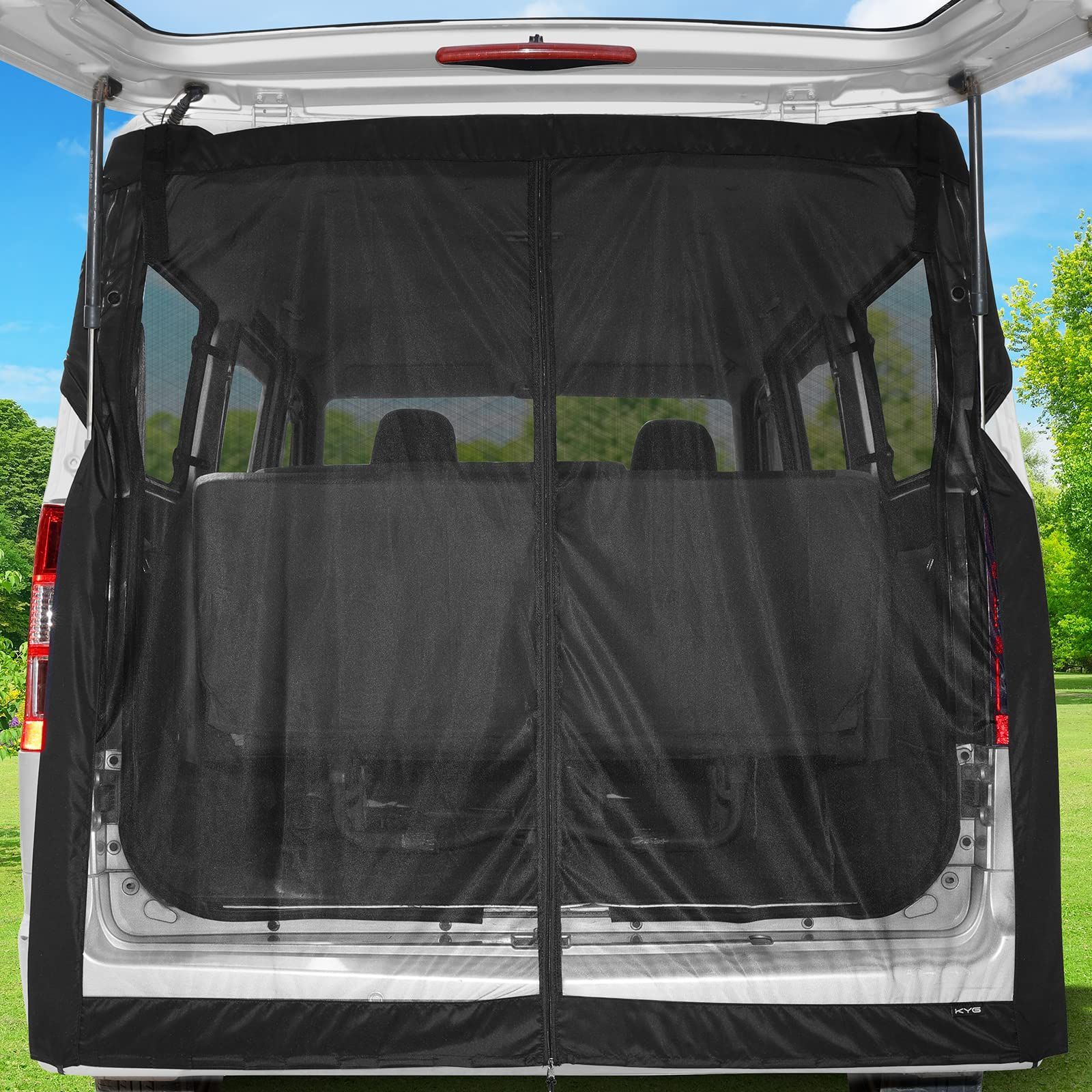 キャンプ アウトドア カー用品 取付簡単 両面スライドファスナー 160x150cm 網戸 虫除け 防虫グッズ 車中泊用品 リアゲート用防虫ネット マグネット固定 カーテン 車 KYG