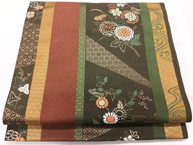 平和屋着物◎本場筑前博多織 八寸名古屋帯 唐織 草花間道 金糸