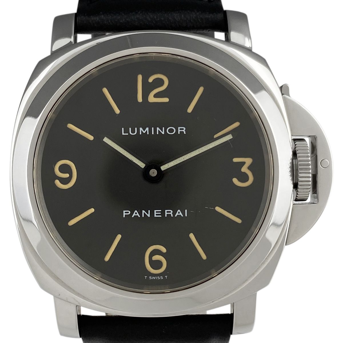 オフィチーネパネライ OFFICINE PANERAI ルミノール ベース トリチウムダイアル PAM00002 腕時計 SS レザー 手巻き ブラック メンズ 【中古】