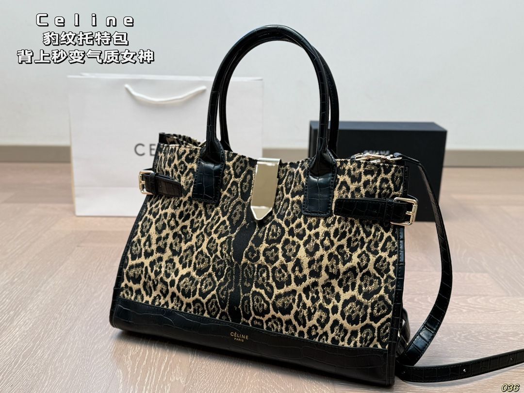 CELINE レオパード柄 透明トートバッグ トートバッグ レオパード柄2WAY布着トートバッグ レディース