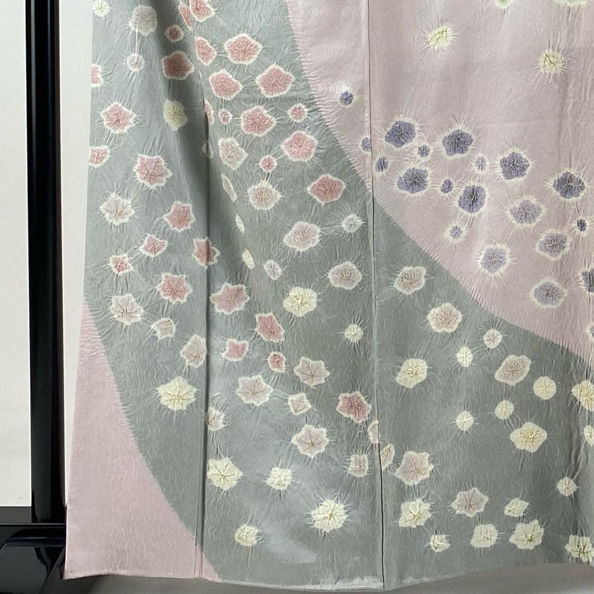 訪問着 身丈163cm 裄丈64.5cm M 袷 奇翠 青柳 落款 梅 楓 金彩 絞り 灰色 正絹