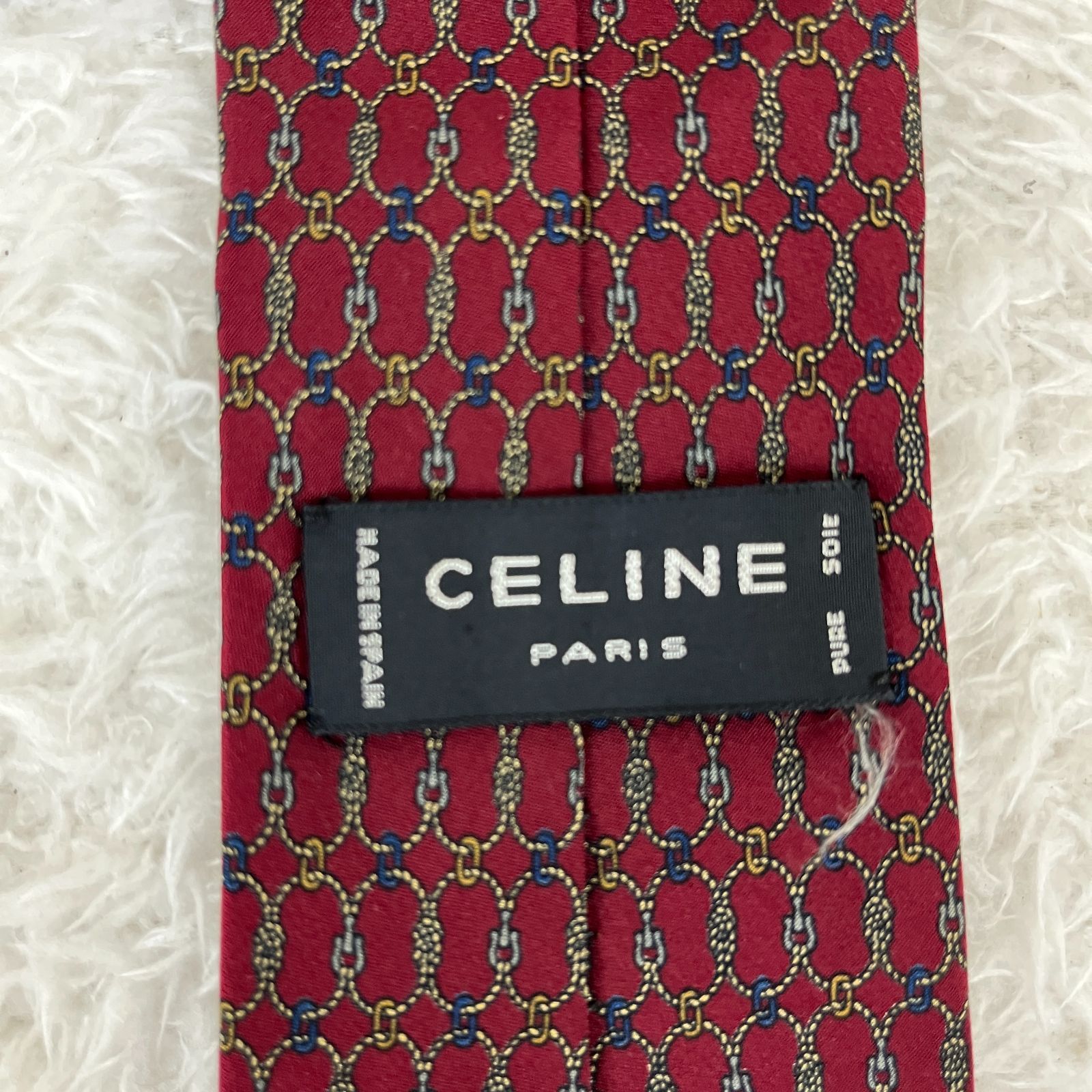 【極美品】CELINE セリーヌ ネクタイ レッド 赤 ブランドロゴ トリオンフ 美品》CELINE (セリーヌ) シルクネクタイ 総柄 スペイン製