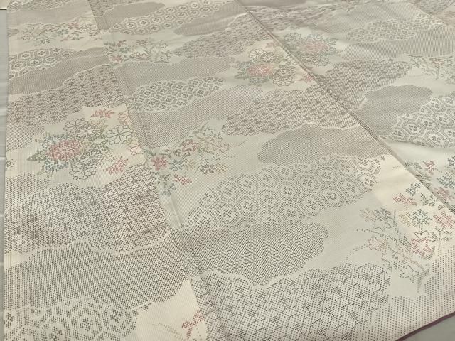 平和屋着物○本場大島紬 白大島 120亀甲 雲重ね文 正絹 逸品 未使用