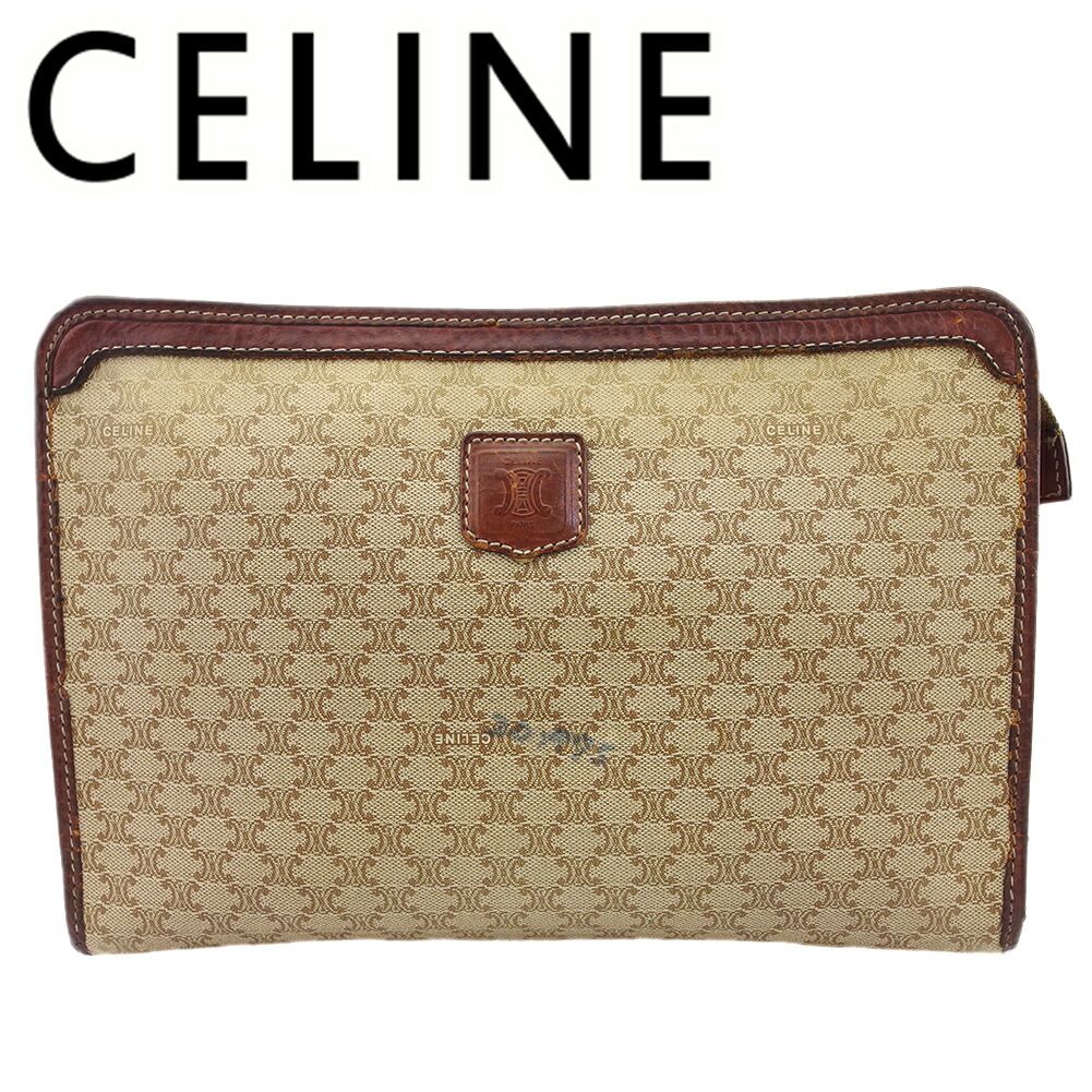 CELINE クラッチバッグ　オールドセリーヌ　マカダム柄　ファスナー式　茶 CELINE オールドセリーヌ マカダム柄 クラッチバッグ レザー×PVC