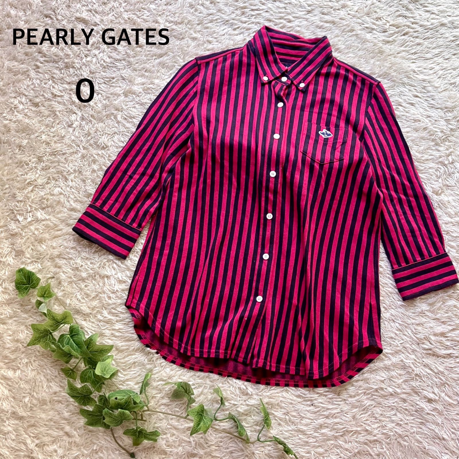 PEARLY GATES パーリーゲイツ 五分袖シャツ ストライプ柄 濃