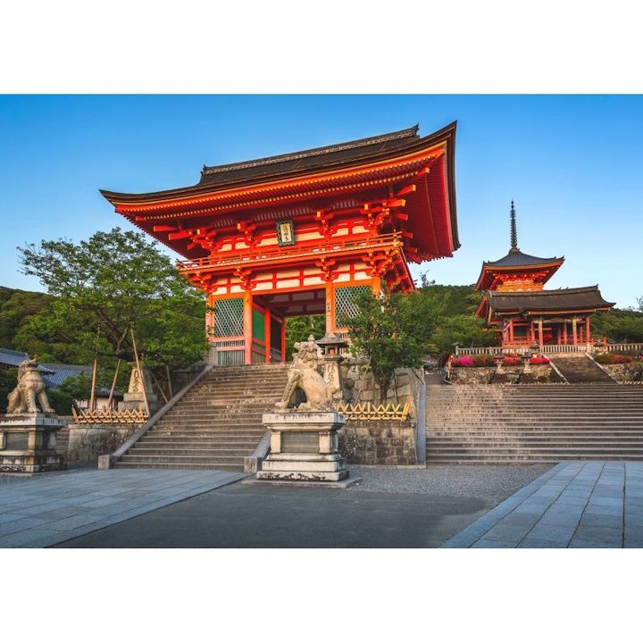 絵画風 壁紙ポスター (はがせるシール式) 清水寺 きよみず 鐘楼 子安塔 音羽山 キャラクロ KMD-004A2 (A2版 594mm×420mm) ＜日本製＞ ウォールステッカー お風呂ポスター