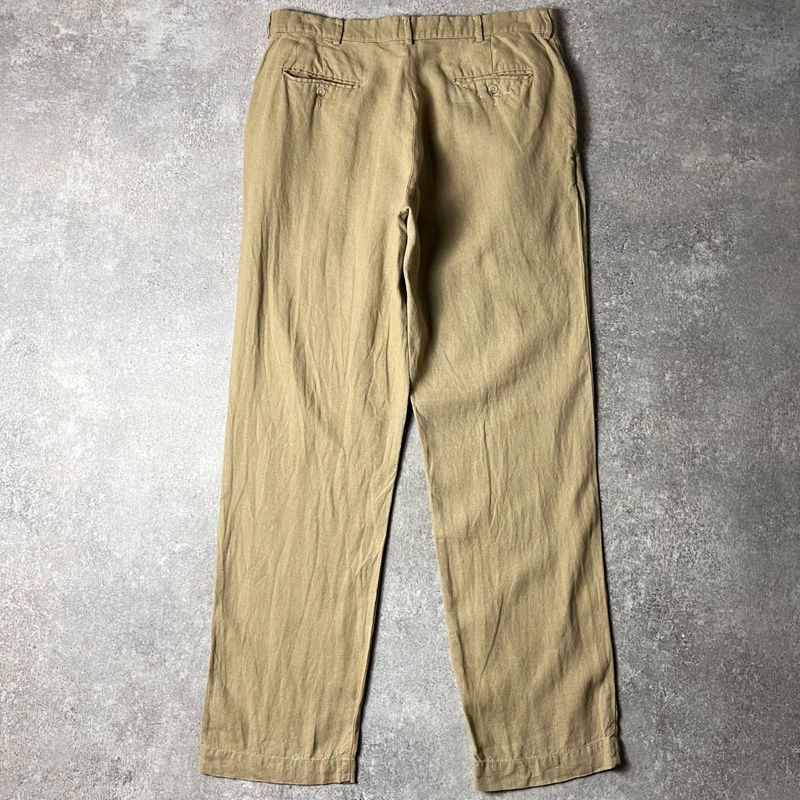 90s POLO RALPH LAUREN ノータック 100% リネン スラックス パンツ 36