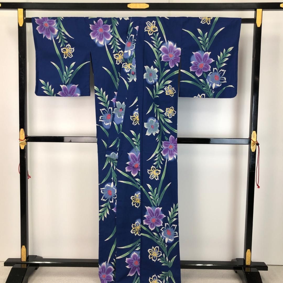 夏着物 浴衣 美しい花模様 濃桔梗色 K-5178 夏着物 浴衣 美しい花模様 濃桔梗色 K-5178 - メルカリ