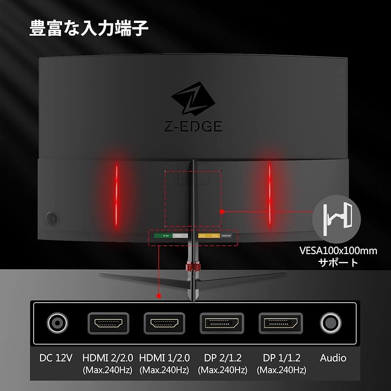 Z Z-Edge 湾曲ゲーミングモニター 240Hz 27インチ 1ms 曲面 16:9