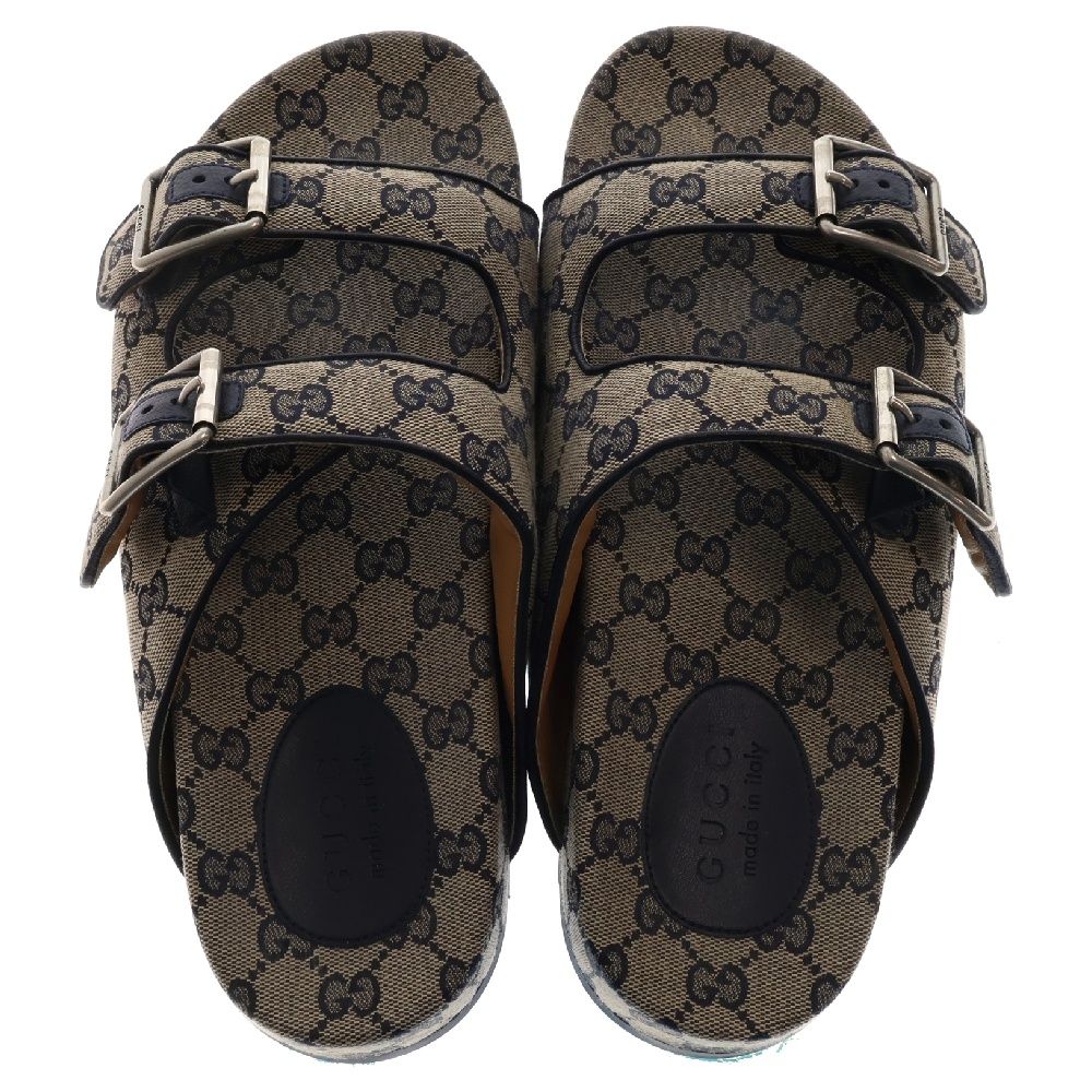【美品】GUCCI(グッチ) GGキャンバス スライドサンダル 698705 GUCCI (グッチ) GGキャンバス スライドサンダル グレー/ネイビー