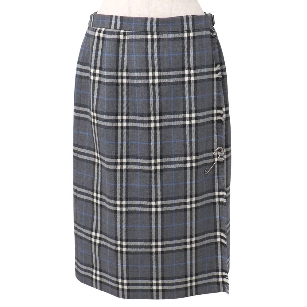 Burberrys バーバリーズ ヴィンテージ スカート サイズ15ABR 46 チェック 巻きスカート ラップスカート フリンジ ウール ミモレ丈 ブランド古着 20251009 RA6233