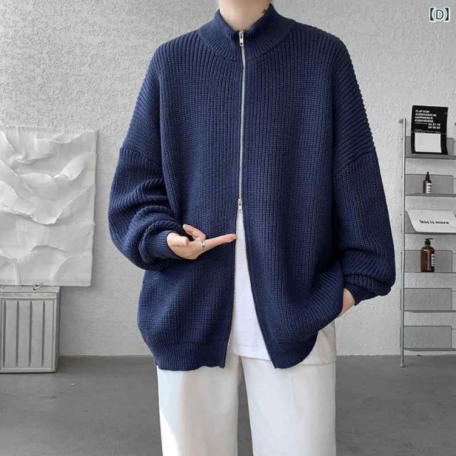 種類42：5XL&frasl;E：ネイビーブルー [5XL]メンズ ファッション 服 男性用 オシャレ シンプル 大人 かっこいい 大きいサイズ ストリート 紳士服 セーター ハイエ アメリカン レトロ ハーフ タートルネック カーディガン カップル  メンズ ファッション 服 男性用