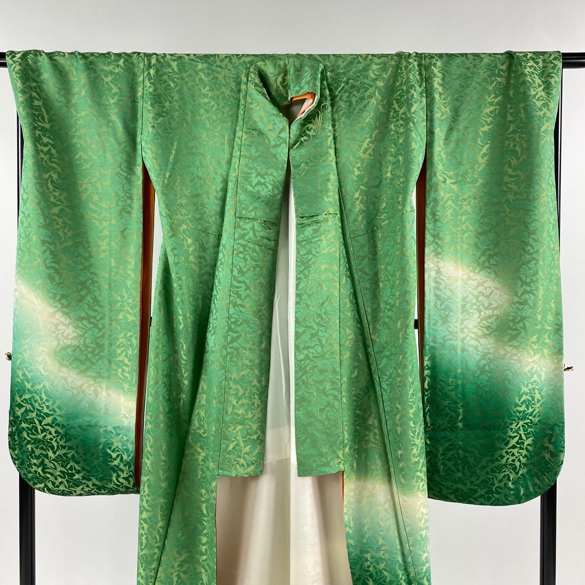 訪問着 身丈167cm 裄丈66cm M 袷 草花 唐草 金彩 絞り 灰緑 正絹 秀品  