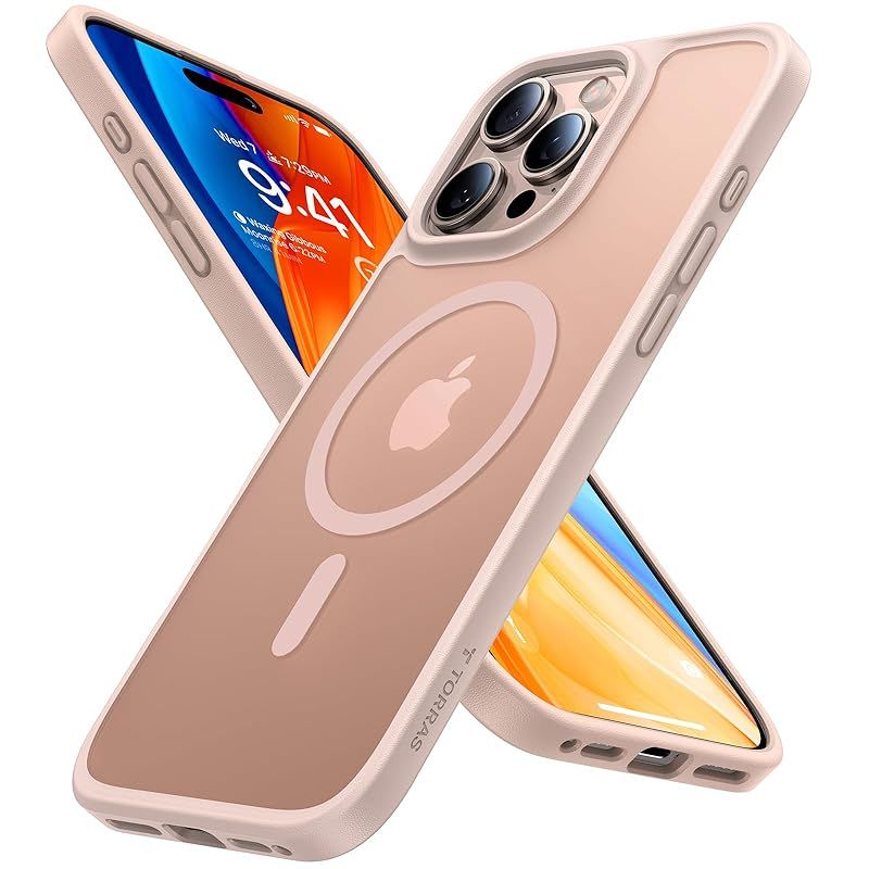 【デザートチタニウム専用色】TORRAS iPhone 16 Pro 用 ケース Magsafe対応 半透明 マグネット搭載 耐衝撃 マット感 黄ばみなし ストラップホール付き ワイアレス充電対応 6.3インチ デザートチタニウム・ローズゴールド
