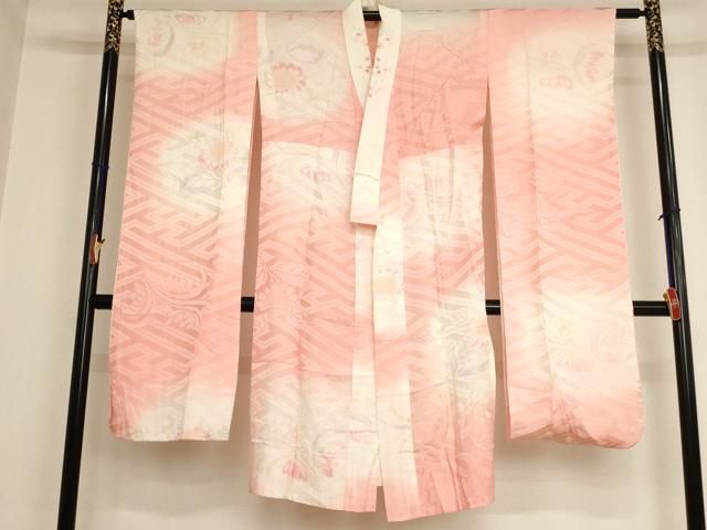 平和屋着物●振袖用長襦袢　袷　草花地紋　暈し染め　半衿刺繍　正絹　逸品　DAAY5903ud 平和屋着物□振袖用長襦袢 袷 草花文 暈し染め 半衿刺繍