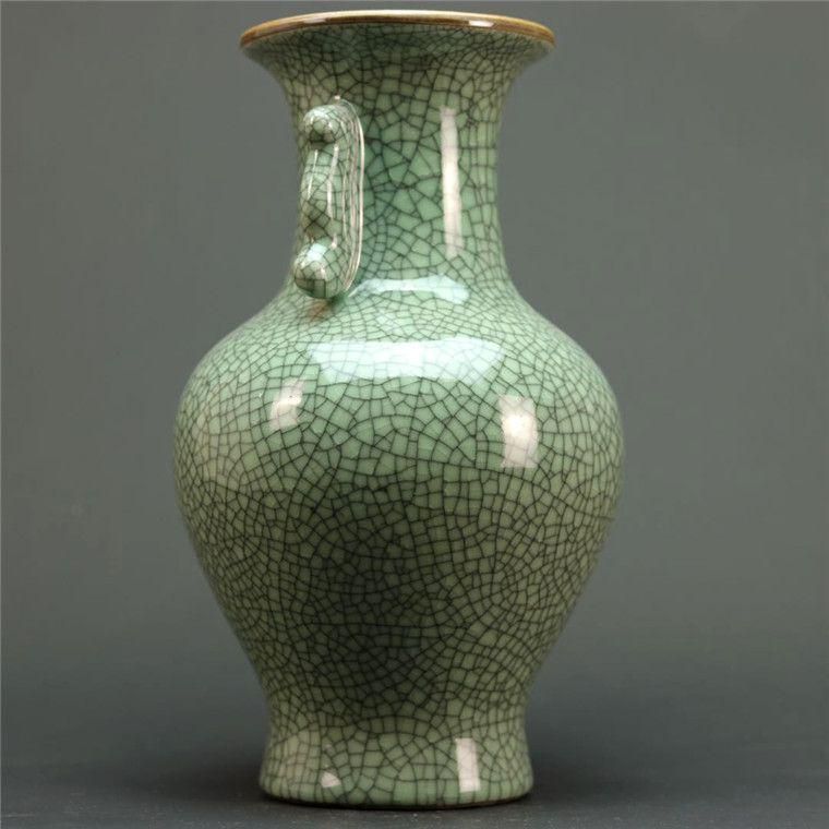 北宋汝窯青釉瓜稜双耳瓶  景徳鎮 陶磁器 装飾品 工芸品 美術品 置物 南宋 汝窯 青色 波形縁 陶磁器（北宋汝窯天青釉彩裝飾金飾與寶石