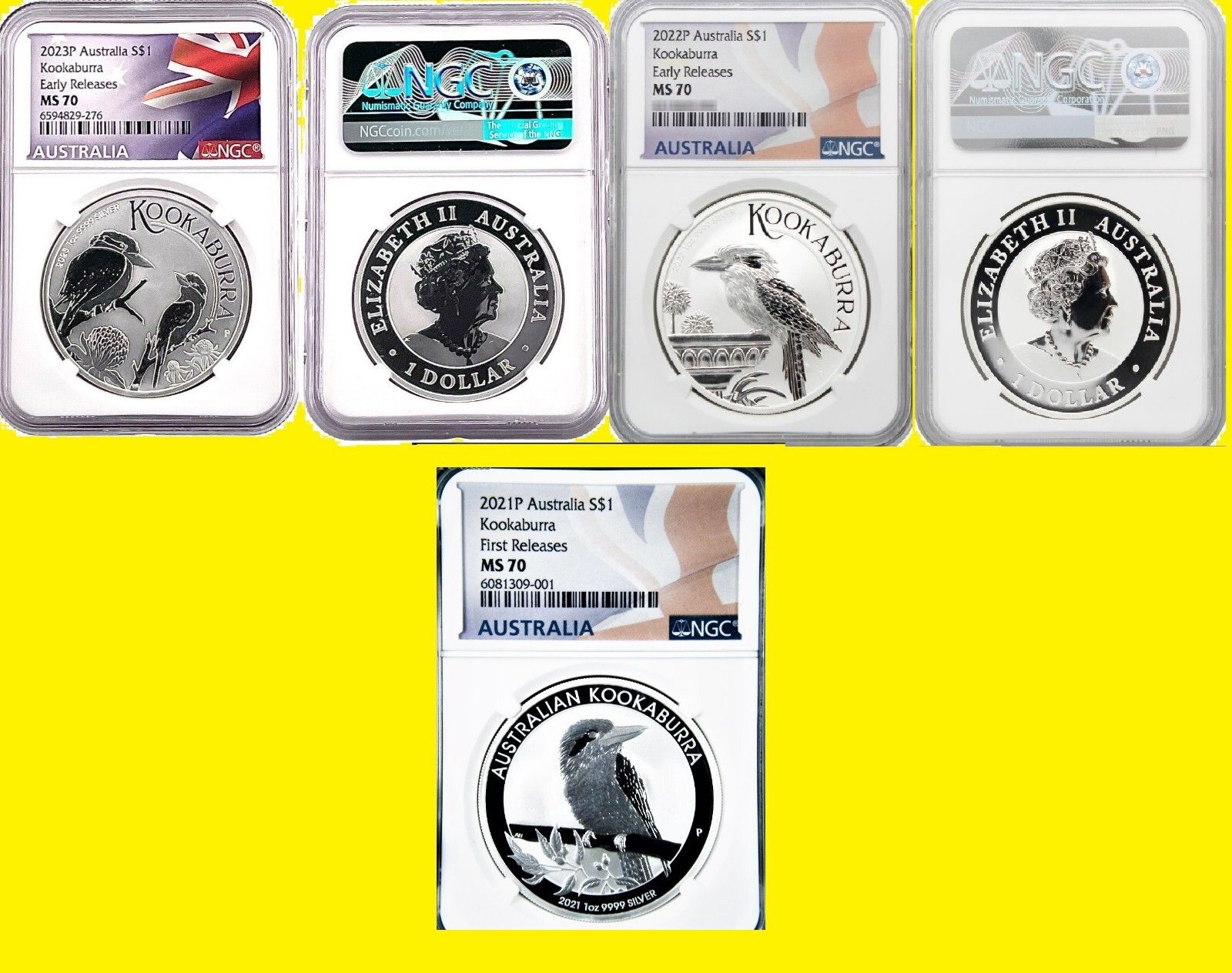 2025 2025 2021 Atralian 3oz Silver 3 COINS KOOKABURRA NGC MS70