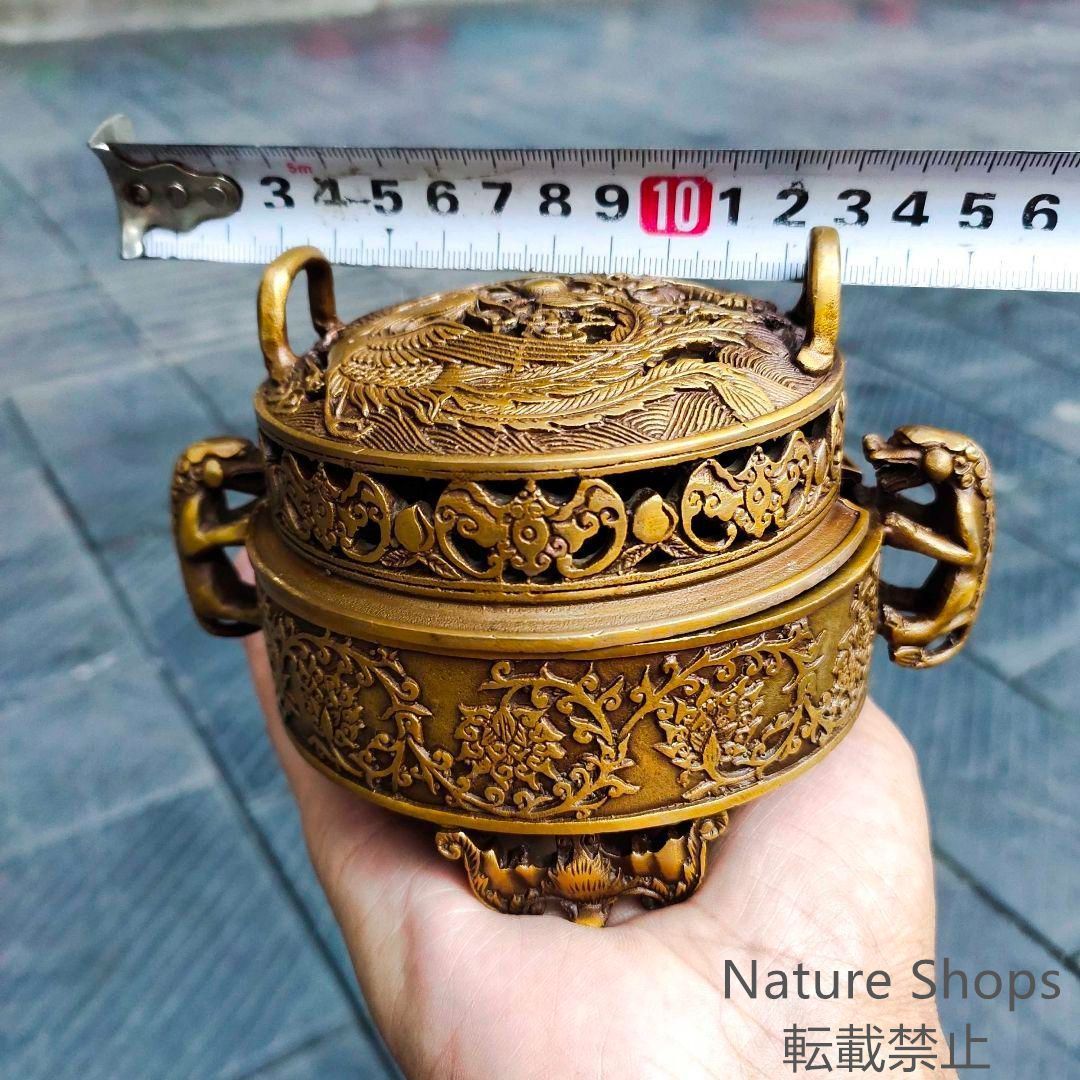銅製 三獅頂鳳薫香炉 コレクション品 美品薫炉 茶道卓上装飾品